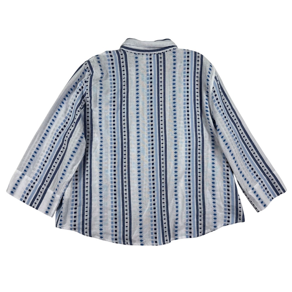 Alfred Dunner Shirt Petite Blue Stripe Geometric Button Up Top Womens XL Petite - Picture 3 of 7